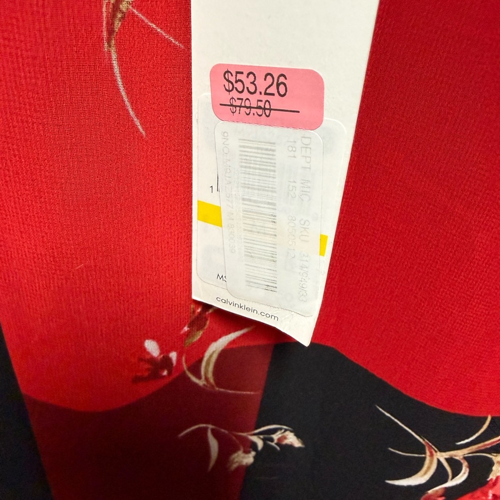Calvin Klein Floral Colorblock Blouse in Black, Red & Tan - Picture 3 of 5